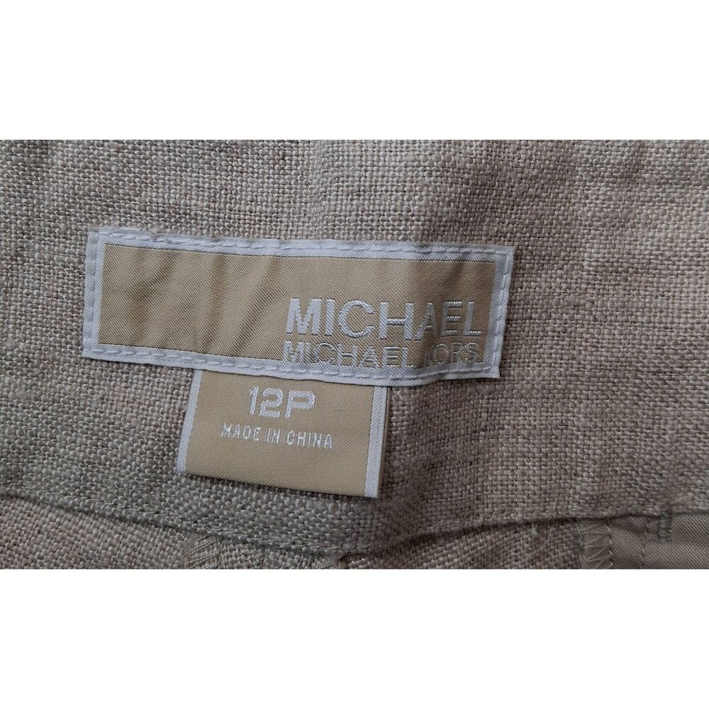 Michael kors womens size 12 wide leg cropped pants 100% linen tan beige - Picture 6 of 9